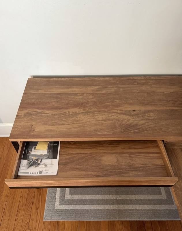 Used Sauder Manhattan Gate 59"W L-Shaped Computer Desk With Cubby Storage Hutch gallery