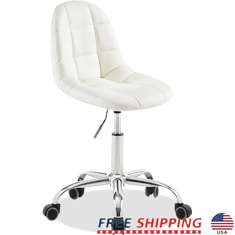 Armless Adjustable Home Office Desk Chair PU Leather 360 Swivel Leisure Seat New