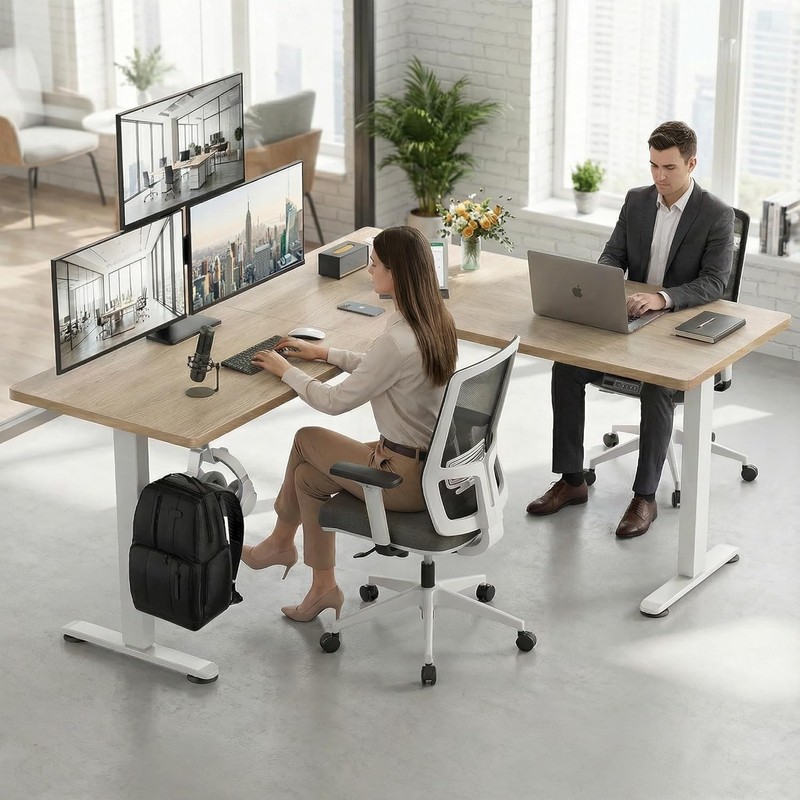 63 x 55 in L Shaped Electric Standing Desk Stand up Desk Corne Adjustable Height