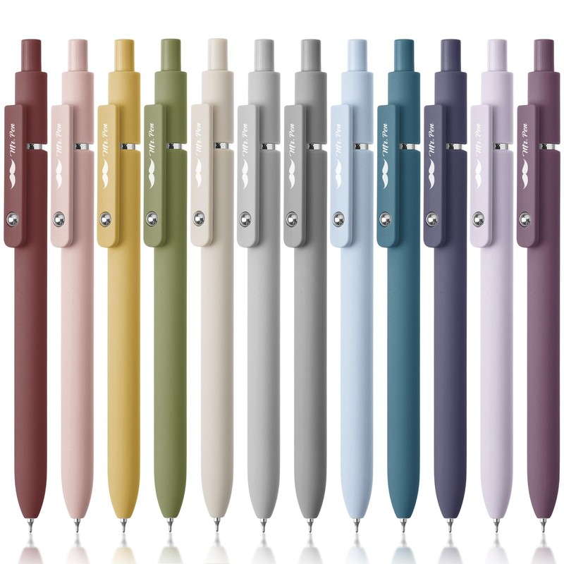 Mr. Pen 12-Pack Retractable Black Gel Pens 0.5mm Fine Point Morandi Vintage Barr