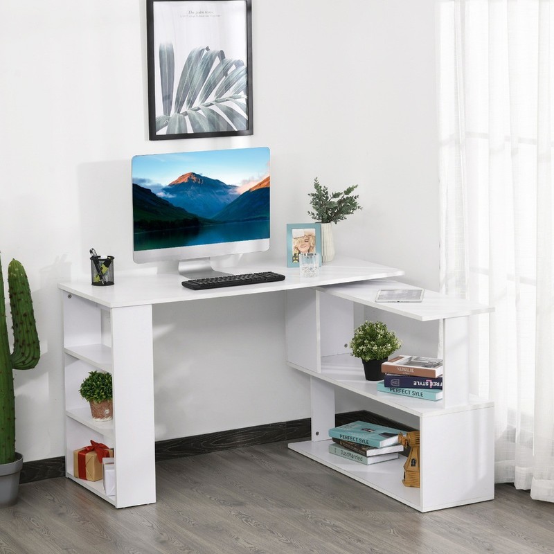 L-Shaped Corner Computer Desk Rotating Home Office Workstation with Shelves gallery