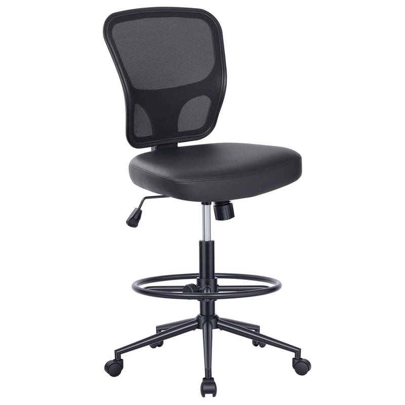 Hylone Armless Office Chair Footrest Pu Leather Swivel Desk Chair Adjustable