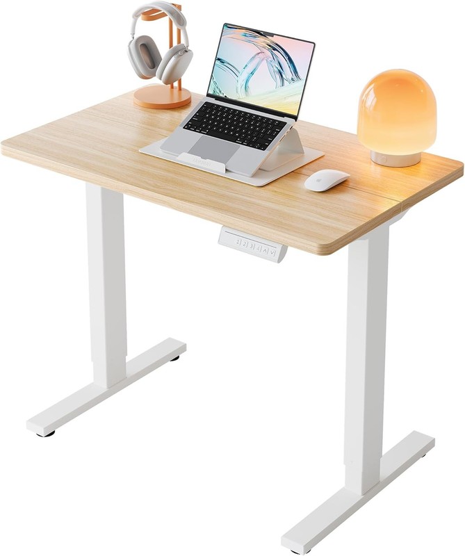 HUANUO 32″ Small Electric Standing Desk Adjustable Height, 4 Memory Height Setti
