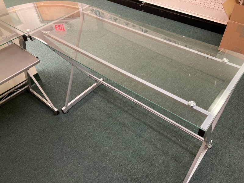 Office Desk L Shaped Glass Corner, Keyboard Tray-Pickup Only Greater New York gallery