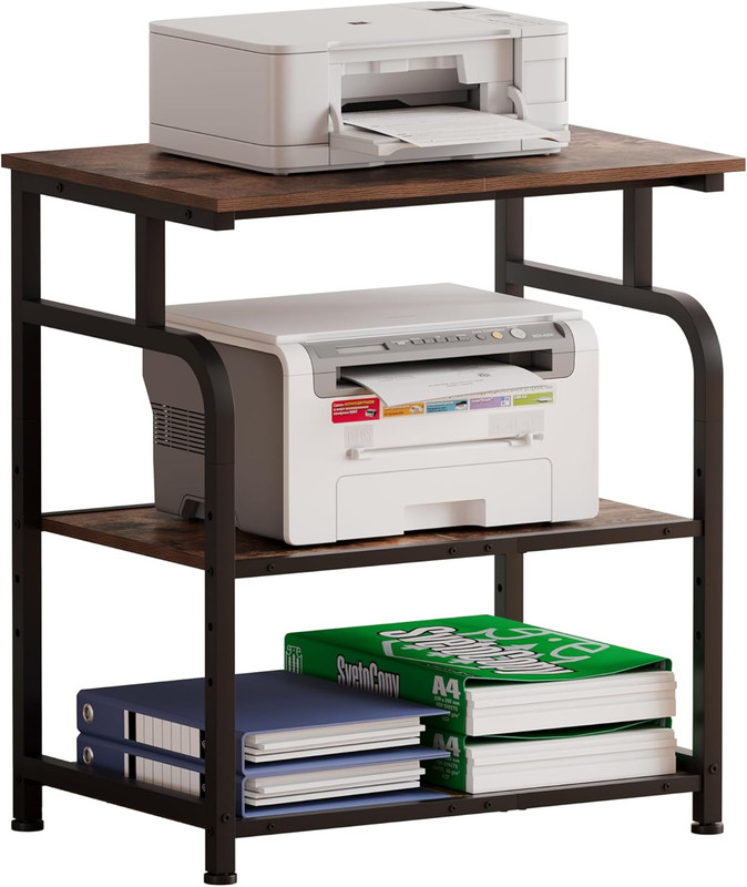 Unionly Large Printer Stand with Adjustable Shelf, 3-Tier Rolling Printer Cart w