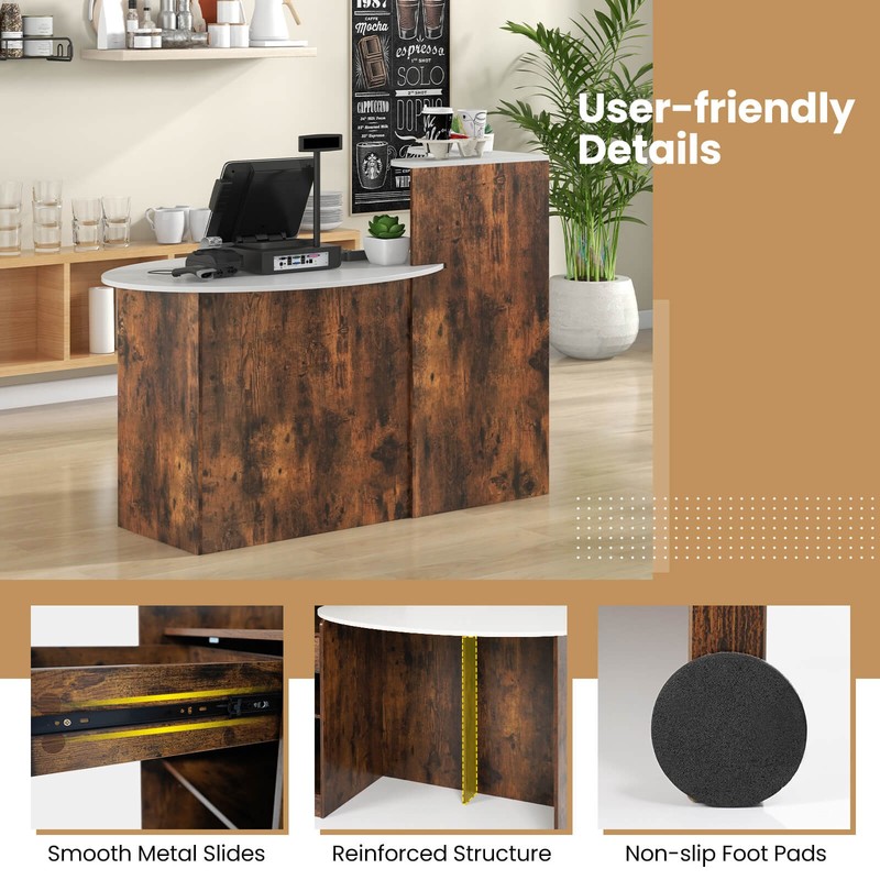 Reception Desk with Lockable Drawer & Adjustable Shelf Oval Tabletop for Store gallery