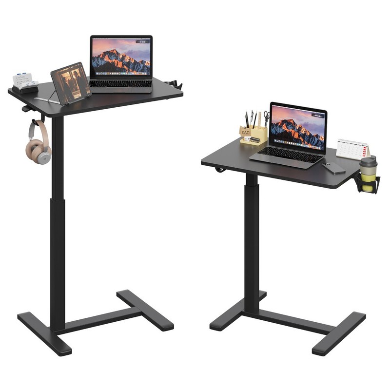 26″×19″ Black Side Column Height Adjustable Gas Spring Laptop Desk with Wheels