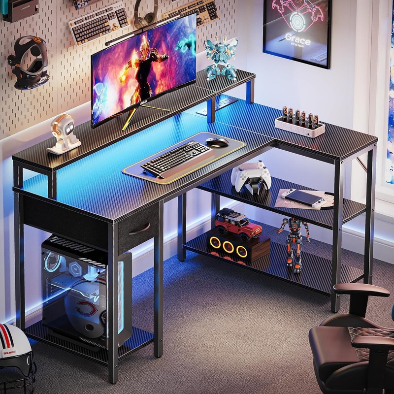 47-Inch L-Shaped Corner Desk with Built-in LED & Power Outlets for Home & Office gallery