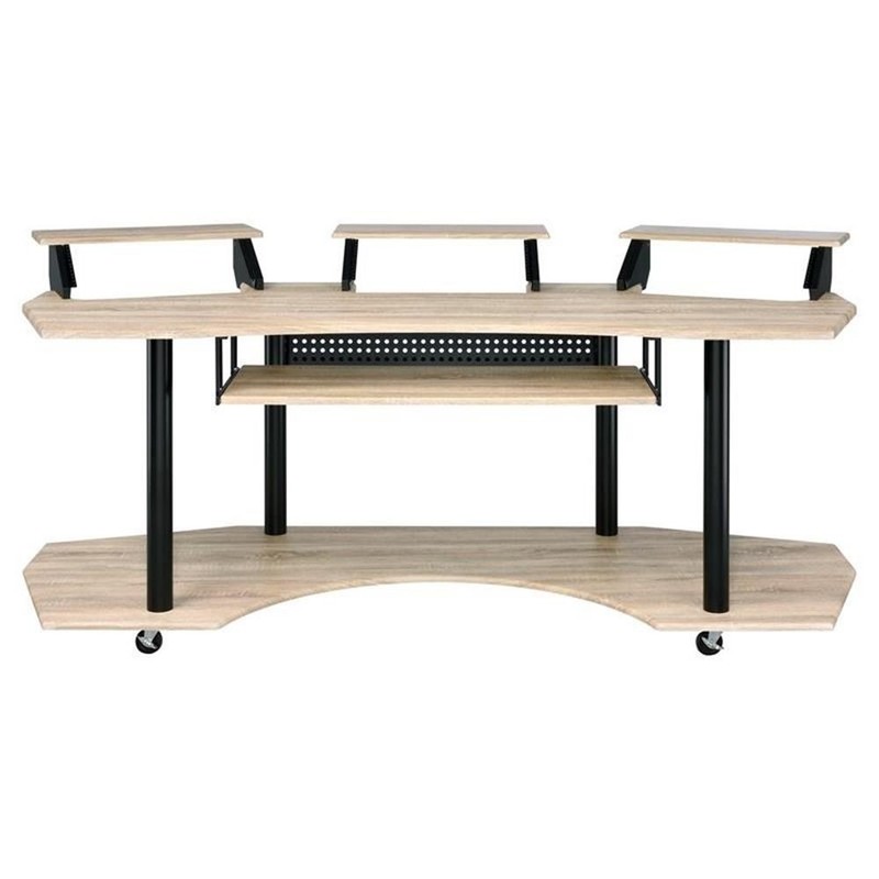 ACME Eleazar Wooden 4-Shelf Music Recording Studio Desk in Natural Oak gallery