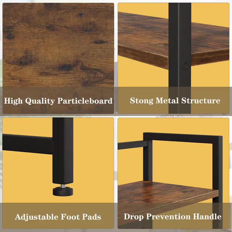 Brown 38.6 In. X 30 In. Wood Desk Accessories, Black Metal Frame Wide Computer D gallery