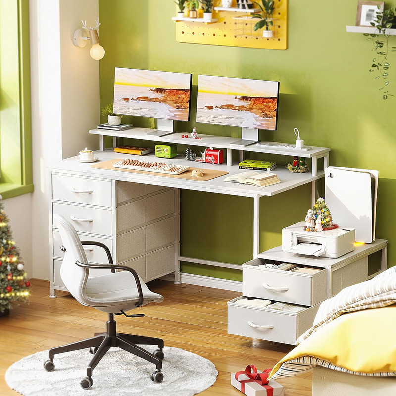 52 Inch Office Desk with 6 Drawers and Printer Space for Storage, Reversible Com gallery