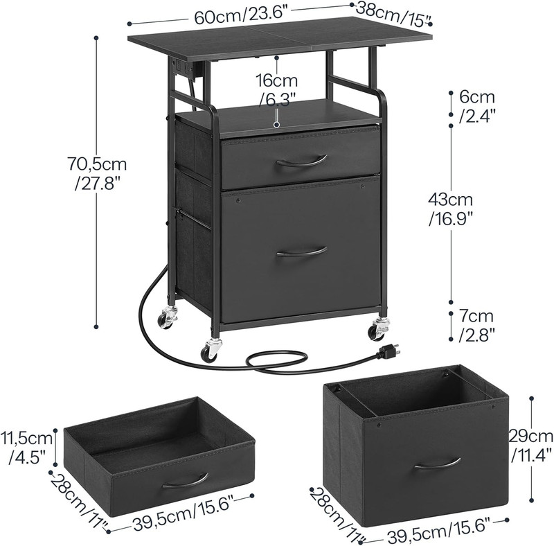 Printer Stand, Printer Table with Drawers, Mobile Filing Cabinet with Charging S gallery