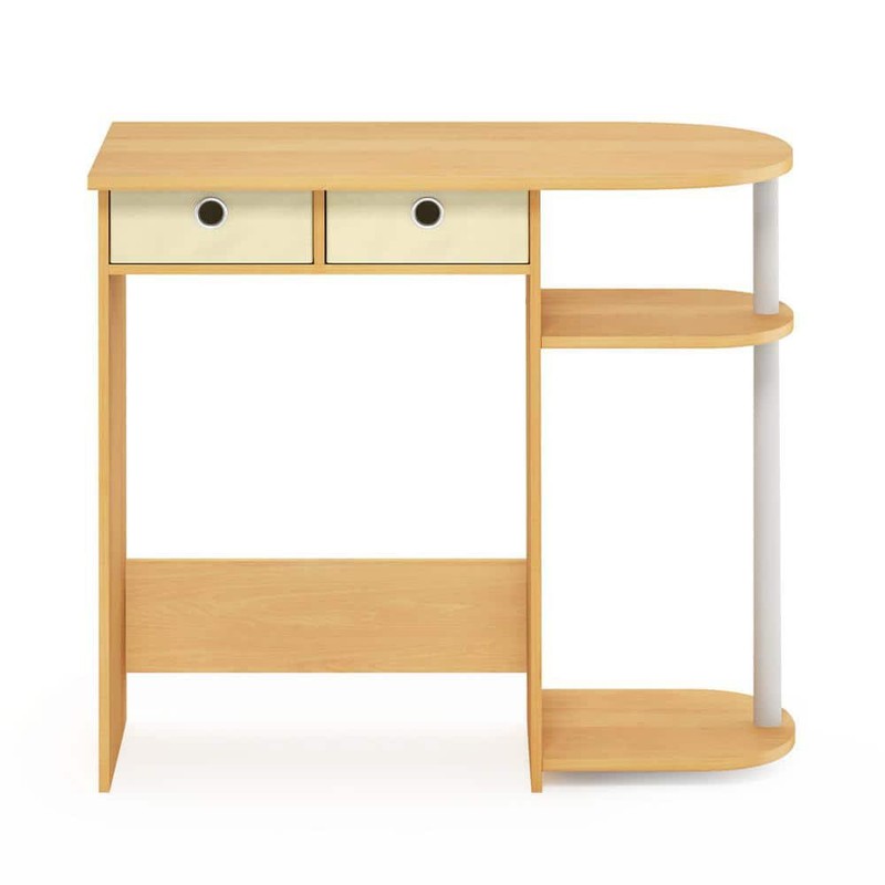Furinno Computer Desk 32″ Rectangular Beech 2-Drawers Built-In Storage Compact