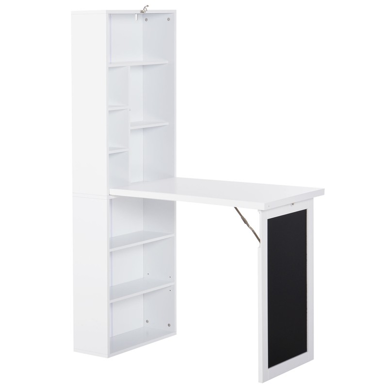 Foldable Desk w/Chalkboard, Fold-Out Convertible Writing Study Desk w/Shelves gallery