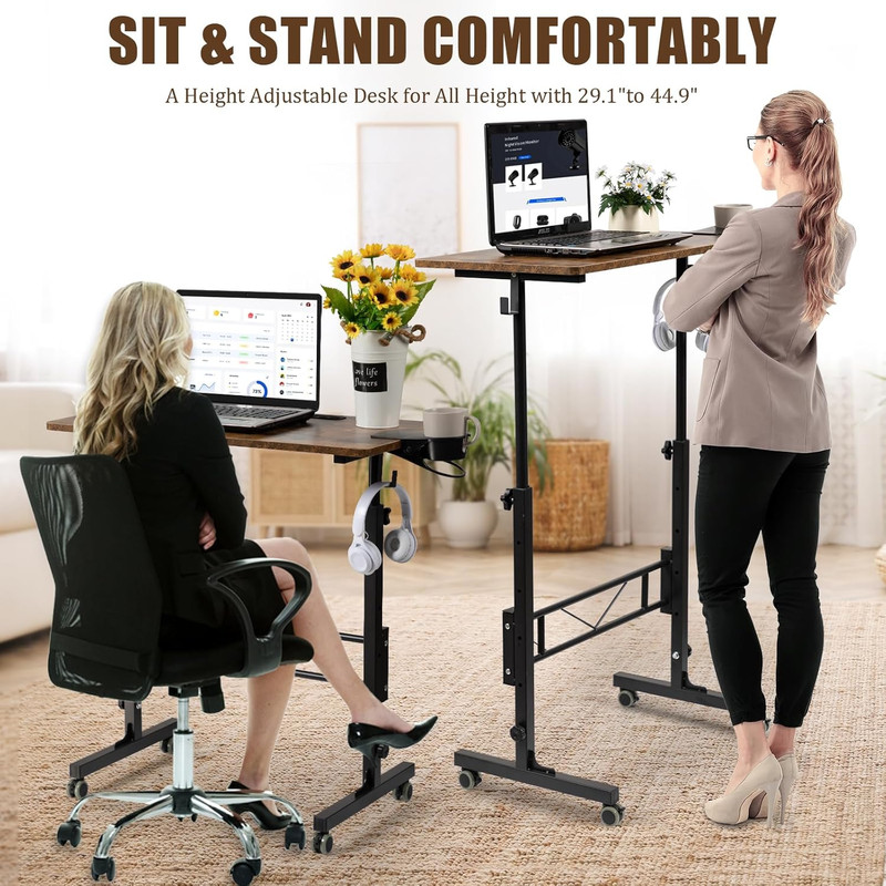 Standing Desk Adjustable Height, Small Mobile Stand up Desk with Wheels, Portabl gallery