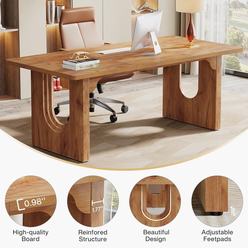 Modern Executive Desk, 70.9" Large Office Computer Desk, Wooden Conference Table gallery