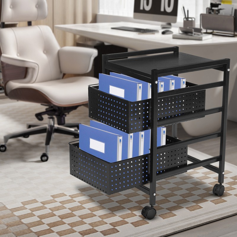 2-Tier File Storage Drawer Cart Organizer on Wheels for Home Office Small Space gallery