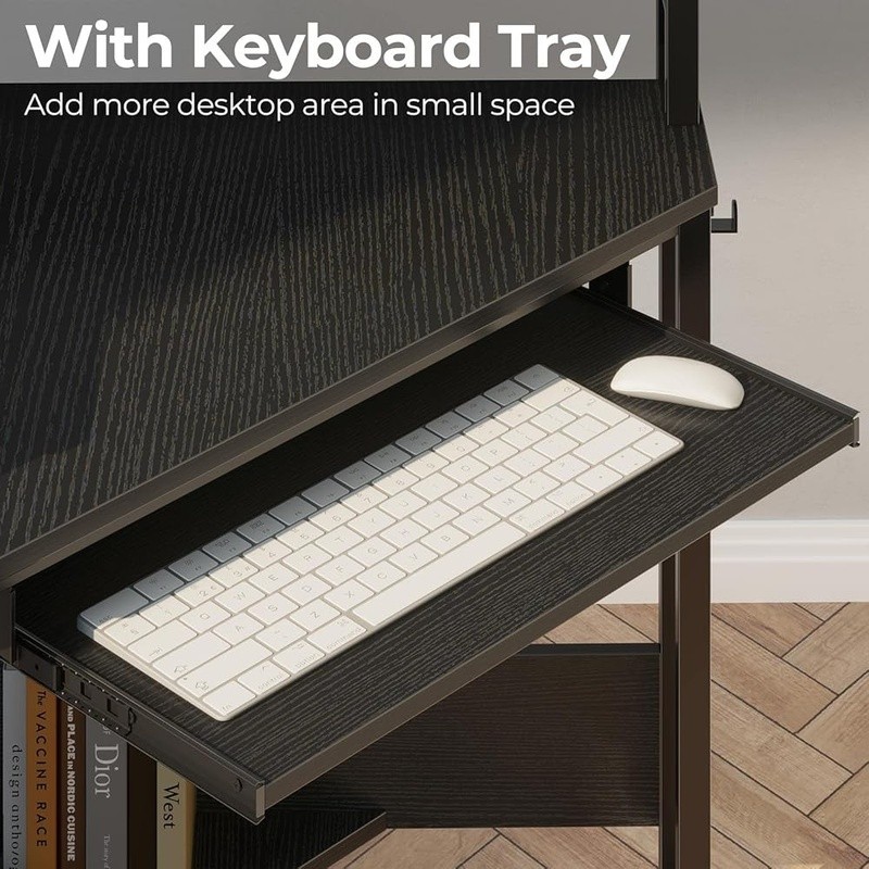 Triangle Corner Computer Desk W/ Monitor Stand USB Ports LED Lights Storage gallery