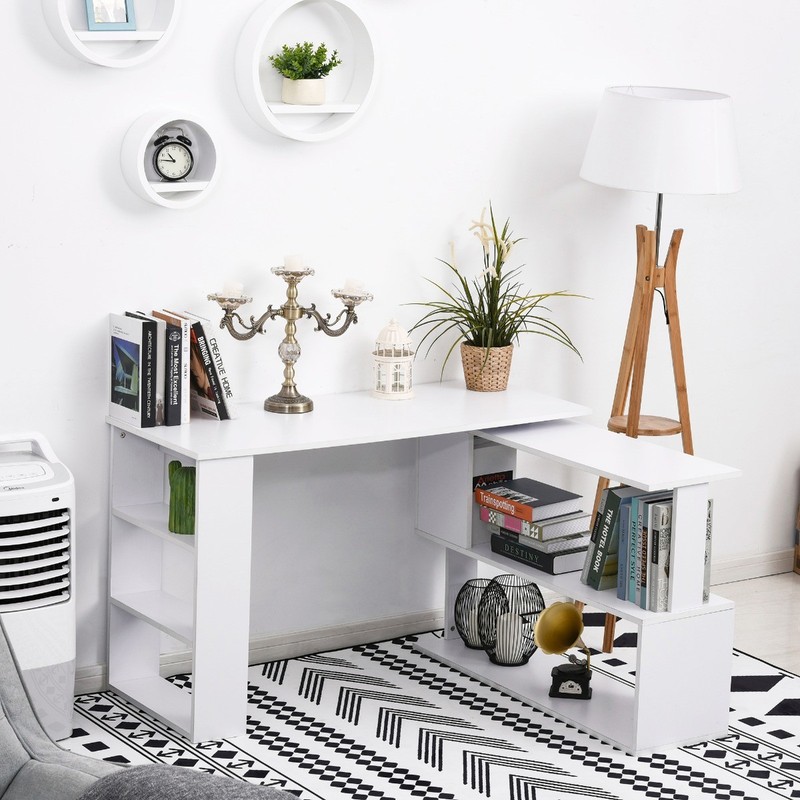 L-Shaped Corner Computer Desk Rotating Home Office Workstation with Shelves gallery