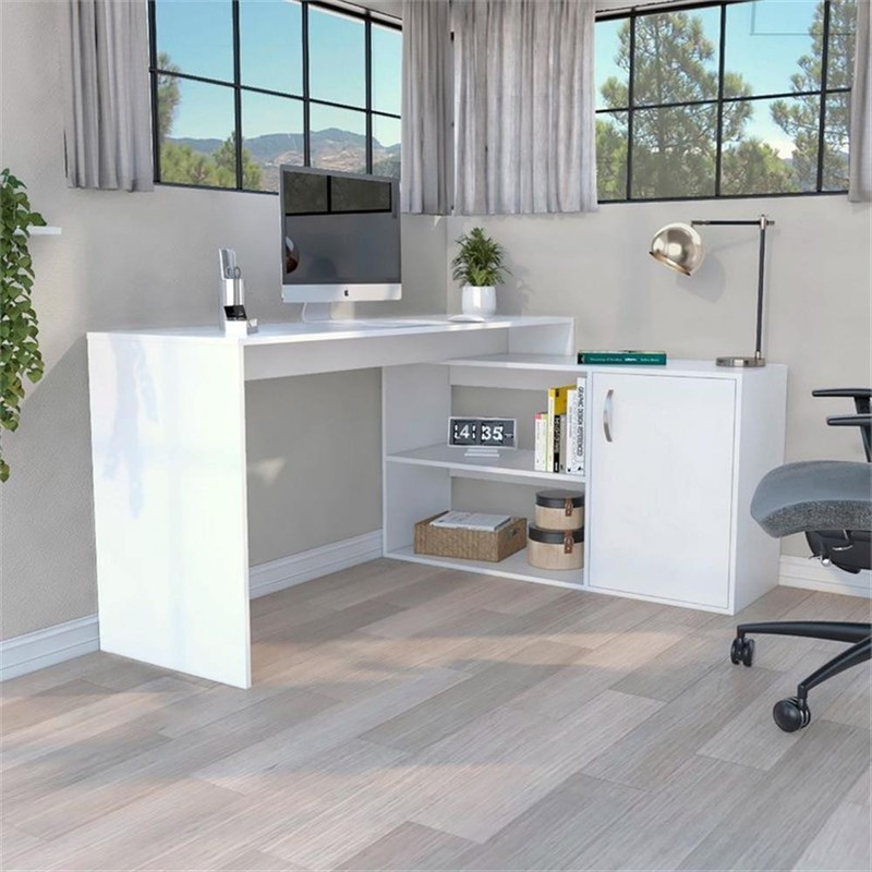 TUHOME Axis L-Shaped Desk Engineered Wood Desks in White gallery