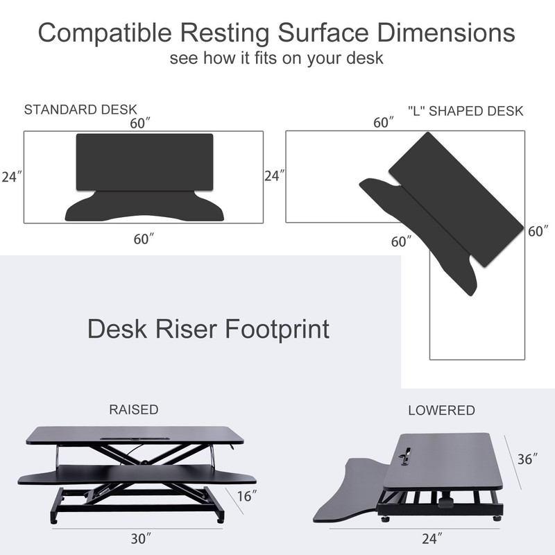 CXRCY 36" Standing Desk Converter - Height Adjustable Office Desk Riser (Black) gallery