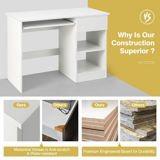Wooden Computer Desk with CPU Stand-White - Color: White gallery