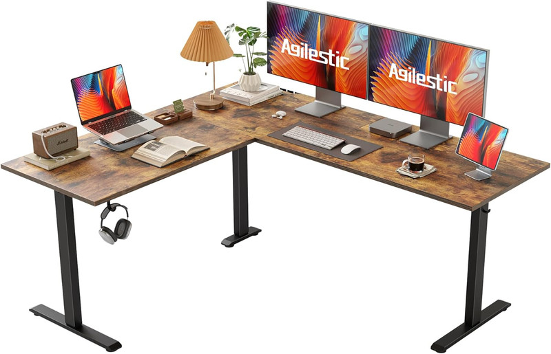 L Shaped Standing Desk 63 X 55 Inch Adjustable Height, Electric Corner Standing