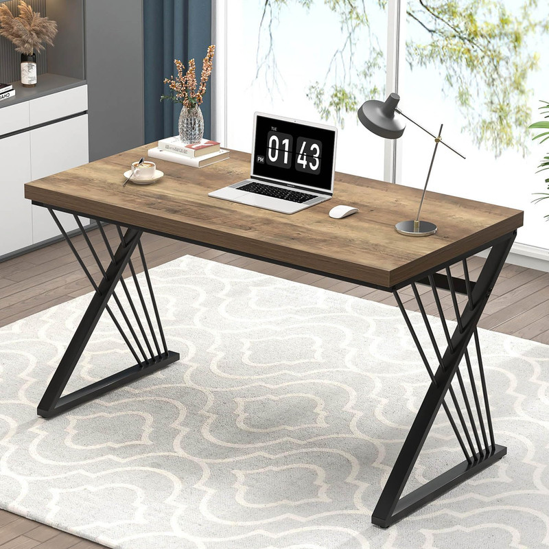 Computer Desk, Modern Home Office Desk, Industrial Wood and Metal Study Writing