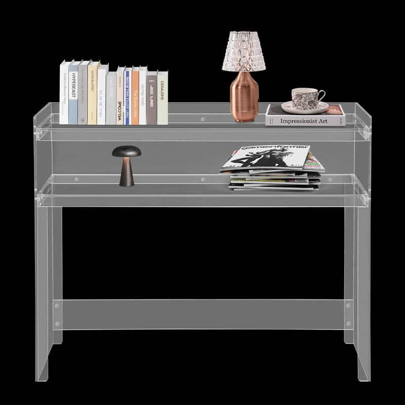 2 Tiers Modern Acrylic Desk Small Entryway Table With Open Shelves Entry Table