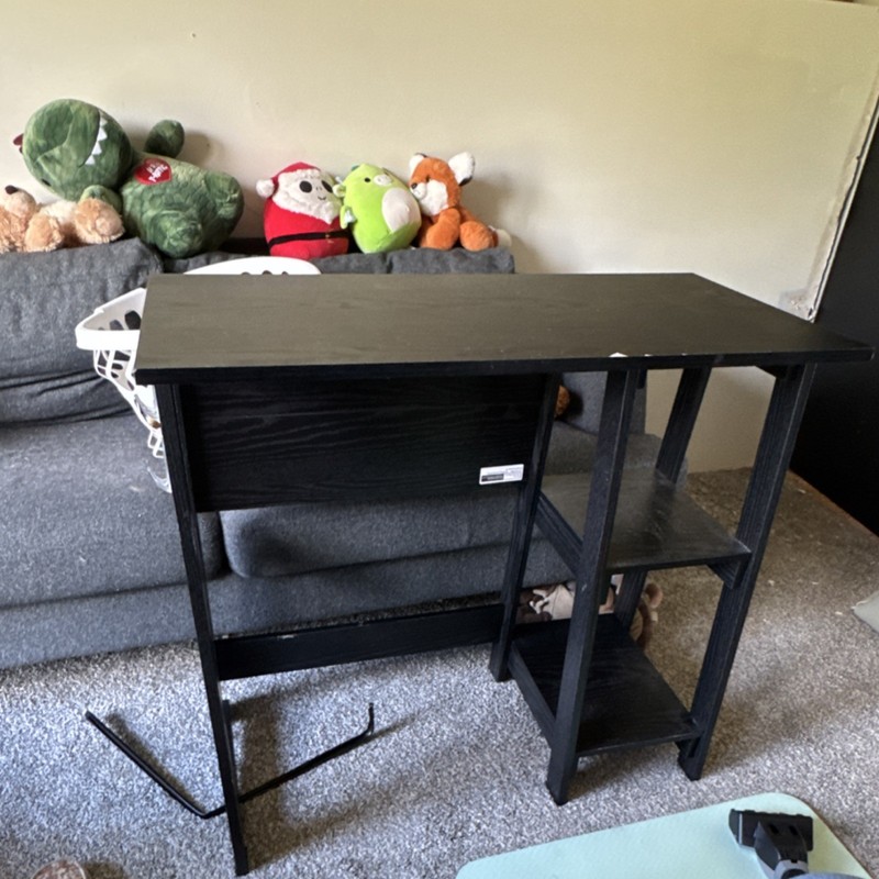 Black Computer Desk with 2 Shelves Matte Finish Contemporary Wood Composite