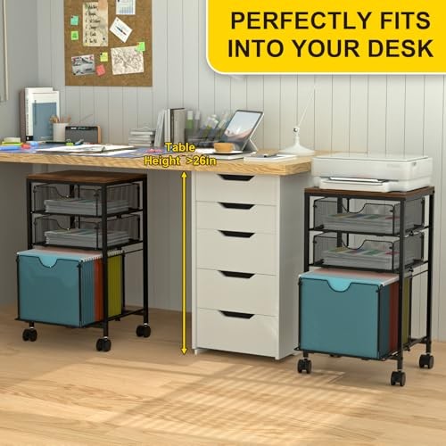 Rolling File Cart with 3 Storage Drawers, Wood & 14.8" L x 11.8" D x 25.3" H gallery
