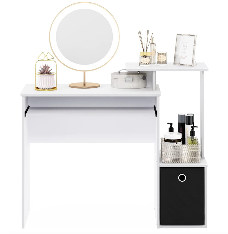 White Finish Student Desk Storage Bin Laptop Computer Table Office Workstation gallery