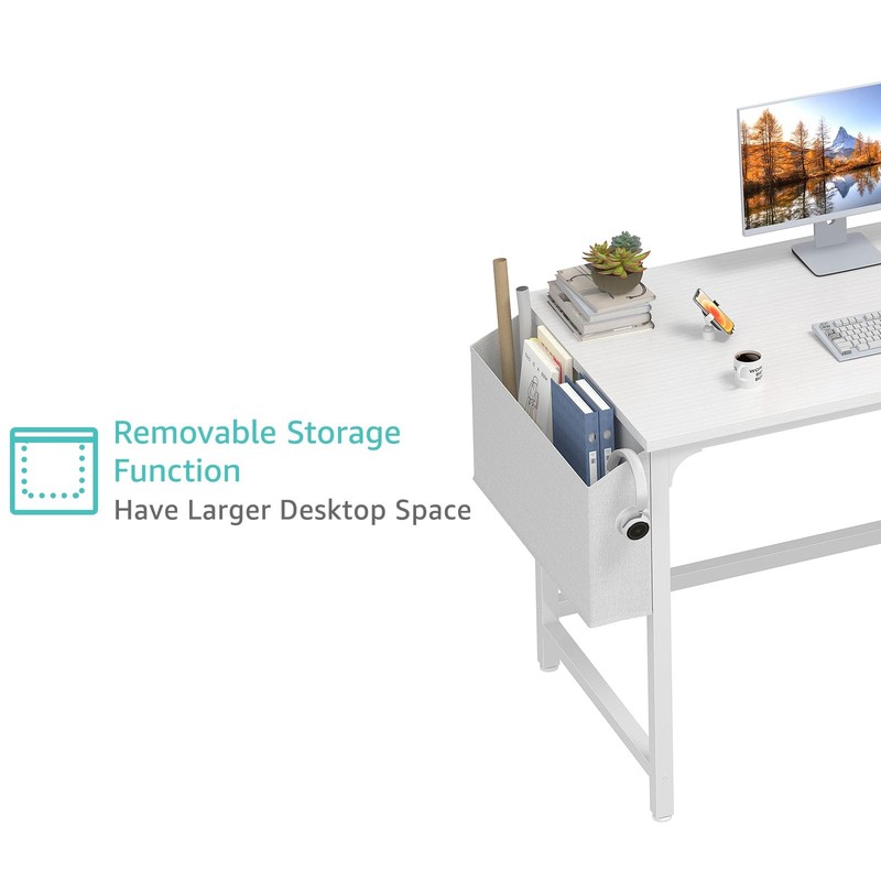 White Small Desk with Fabric Drawers, 47 Inch Computer Desk for Small Space H... gallery
