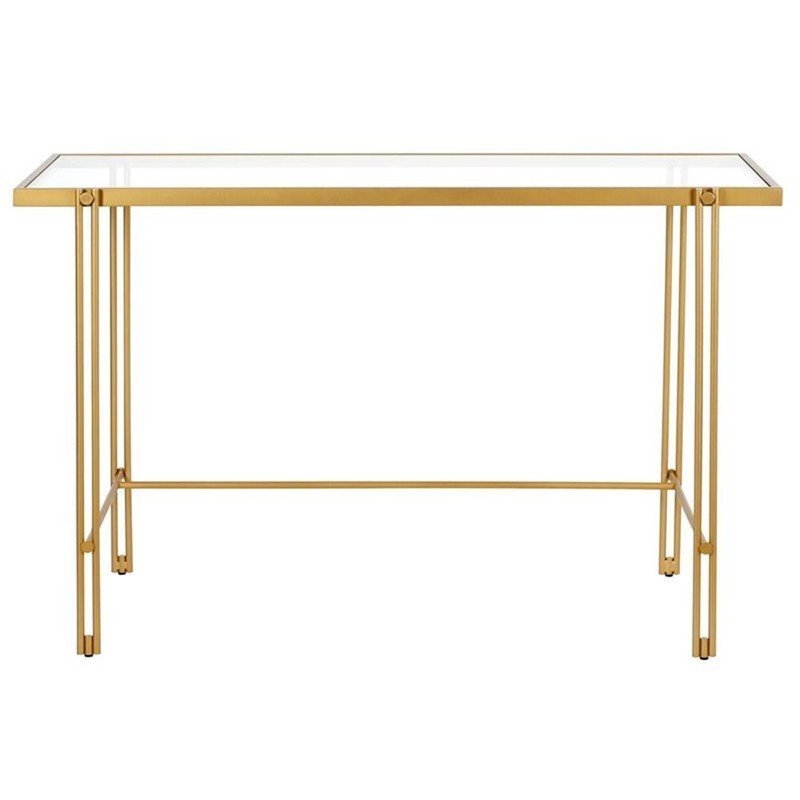 Pemberly Row Contemporary 48" Brass Finish Metal/Glass Home Office gallery