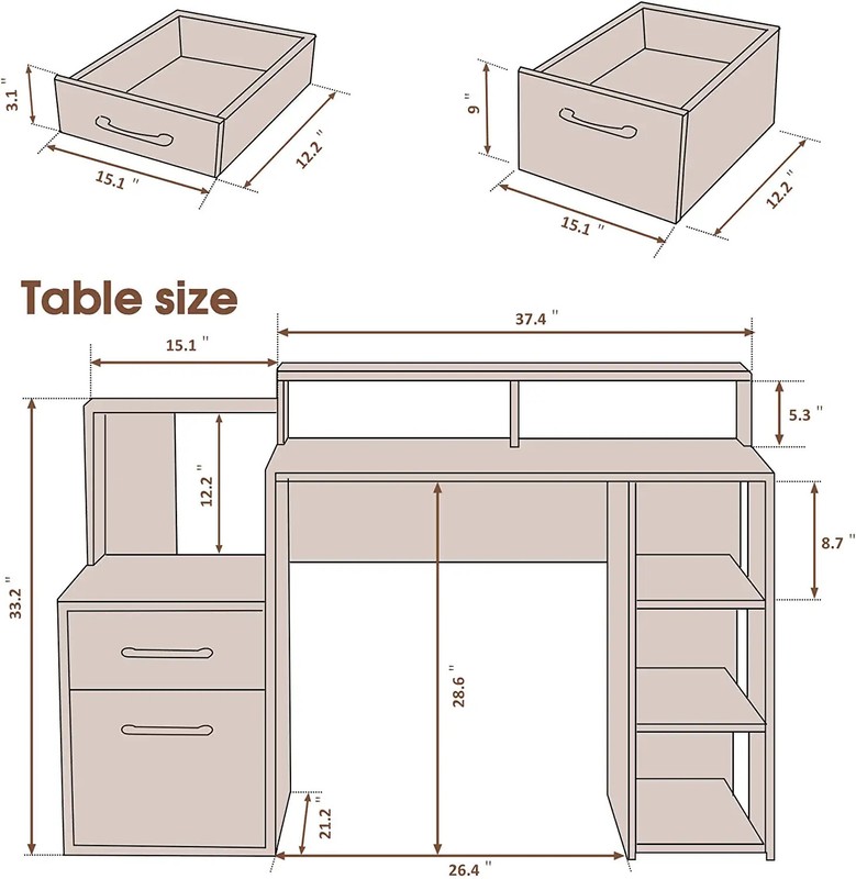 Ivinta Office Computer Desk with Drawers, Writing Study Desk with Shelves gallery
