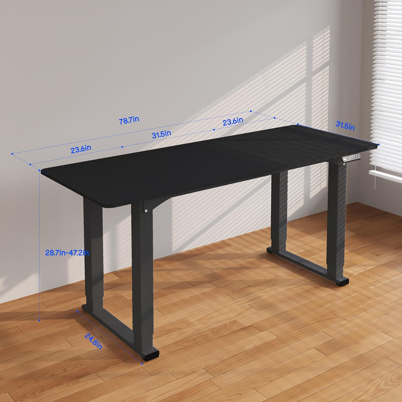 4-Leg Standing Desk, Electric Height Adjustable, 78"x32", Black gallery