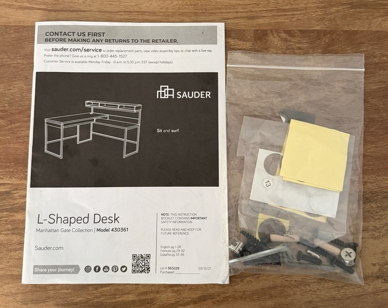Used Sauder Manhattan Gate 59"W L-Shaped Computer Desk With Cubby Storage Hutch gallery