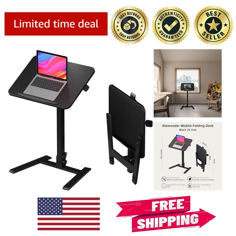 Modern 25" Mobile Desk with 0-90° Tilt & Adjustable Height - Versatile & Stylish