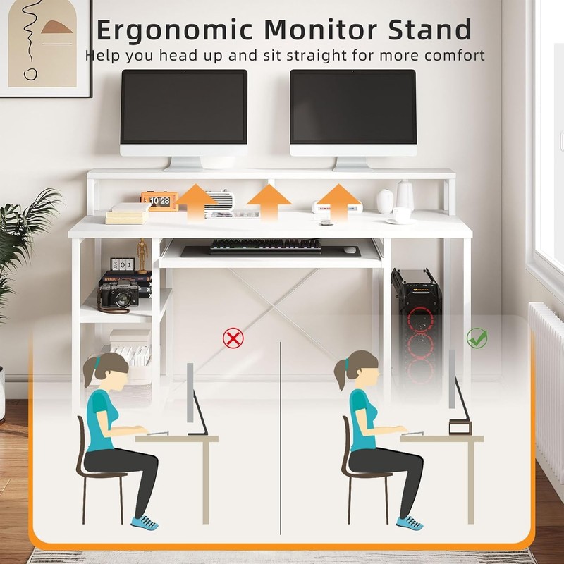48 Inch Computer Desk, Home Office White with Keyboard Tray, Gaming with Full Mo gallery