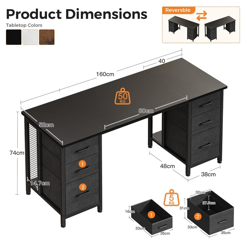 Desk with 6 Drawers, 160x52 cm Computer Table, PC Table with Storage Fl... gallery