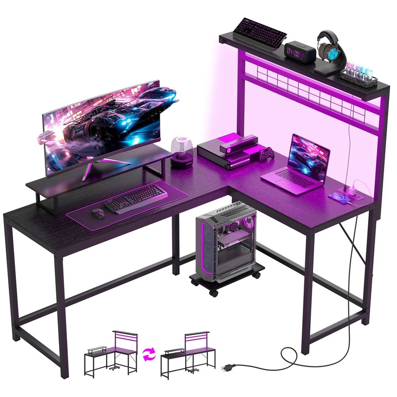 L Shaped Desk, Convertible Corner Desk for Small Space, Black gallery