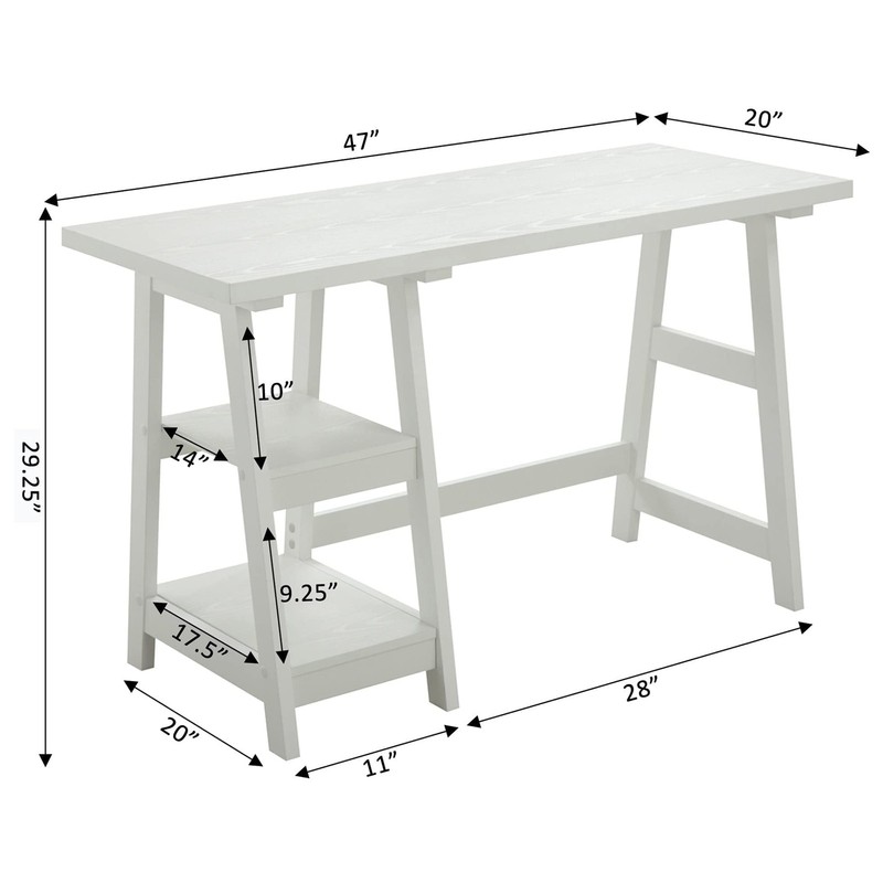 Convenience Concepts Designs2Go Trestle Desk with Shelves in White Wood Finish gallery