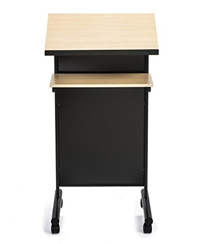 Wheeled Lectern Standing Desk with Storage Shelf Beech Black Laptop Stand gallery
