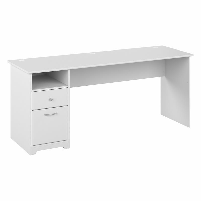 Cabot 72W Computer Desk with Drawers in White – Engineered Wood
