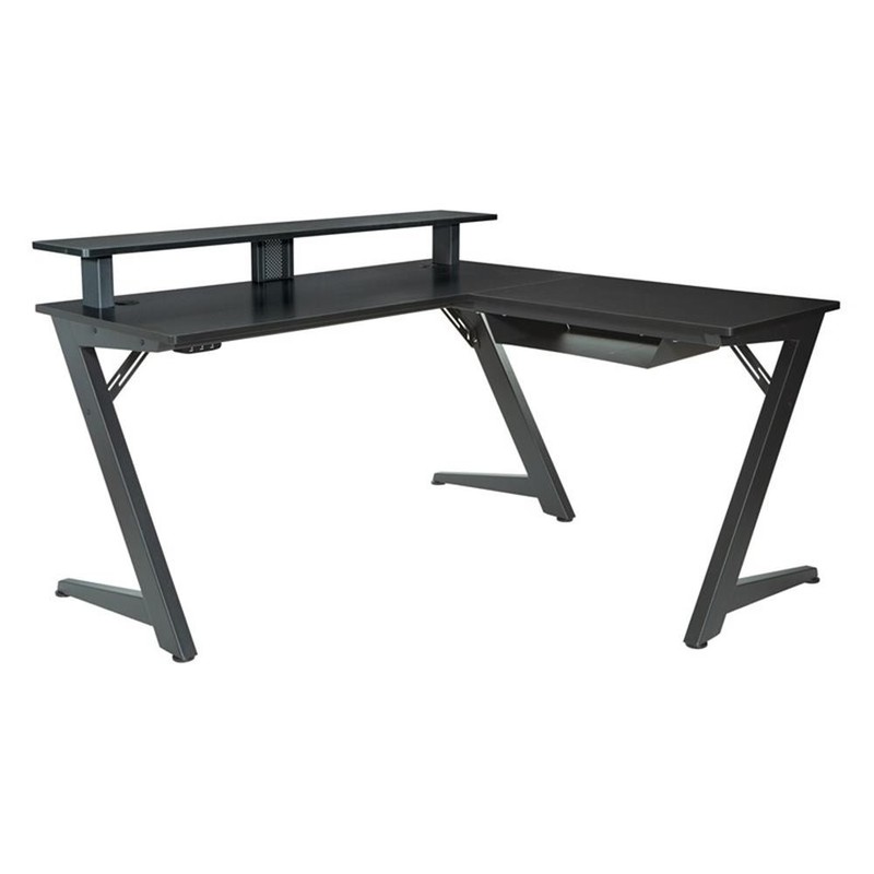 Scranton & Co L-Shape Gaming Desk with Carbon Top and Matte Black Frame