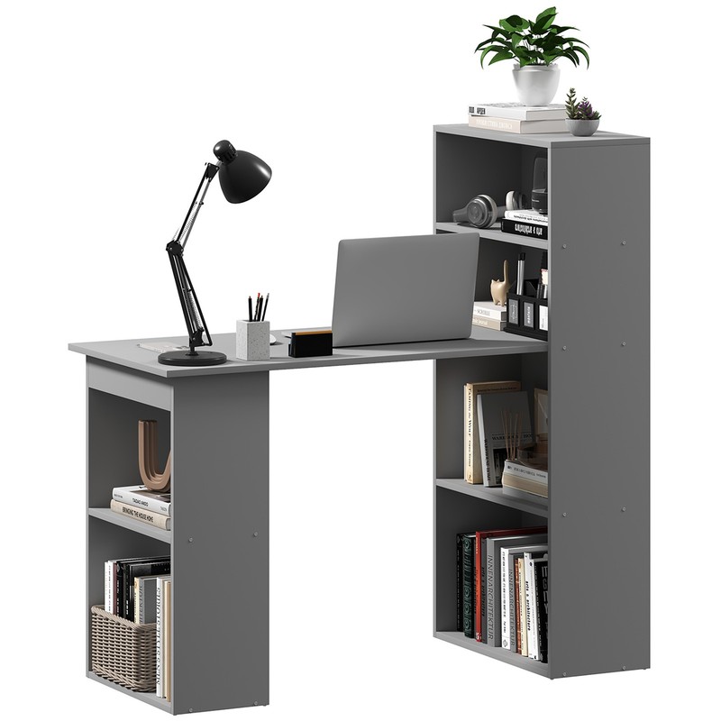 47" Home Office Computer Desk with 6-Tier Shelves, Gray gallery