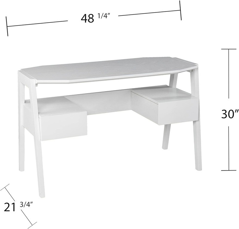 Clyden Midcentury Modern White Writing Desk with Storage Solutions gallery