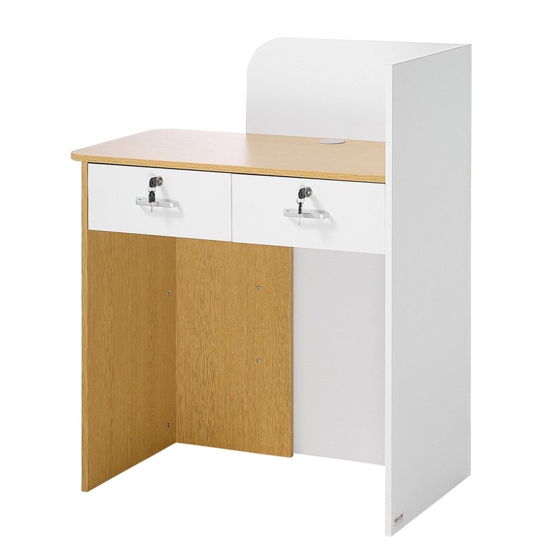 31.5in LED Reception Counter: White, 2 Drawers, Power Outlets