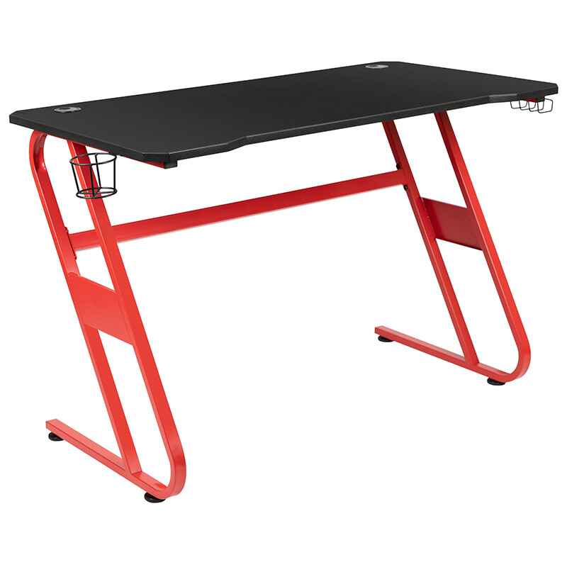 Red Gaming Desk and Camo Black Racing Chair Set Cup Holder Headphone Hook gallery