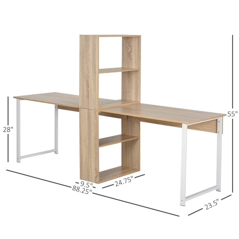 HOMCOM 88″ Extra Long 2-Person Computer Desk with Storage Shelves Combo Double